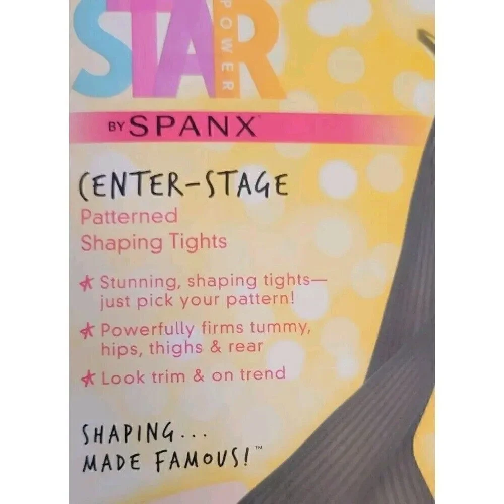 Star Power By Spanx Patterned Shaping Tights Size E Ribbed Row Black High Waist